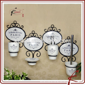 Durable Porcelain Hanging Bathroom Set With Iron Holder